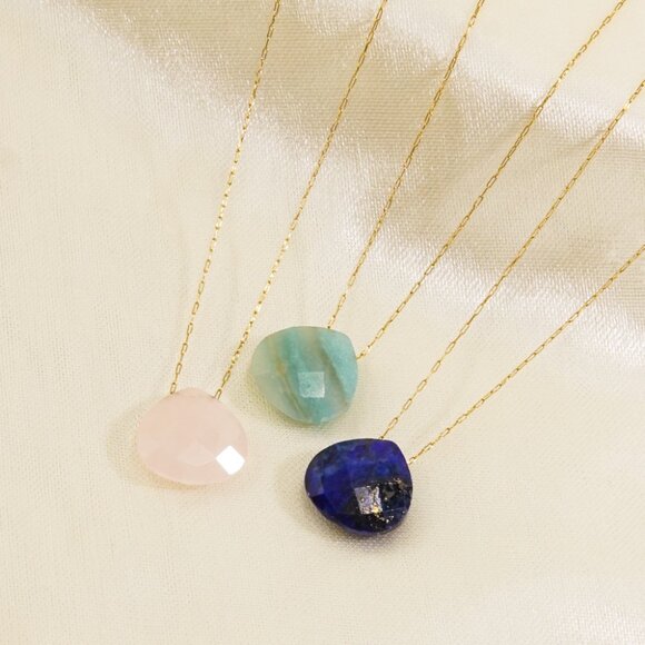 3/$35 14K Gold Plated Pink Natural Stone Oval Pendant Chain Necklace Jewelry - Picture 6 of 7